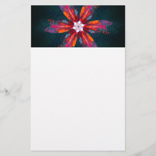 Floral Mandala Flowers Orange Red Blue Abstract Briefpapier (Vorderseite)