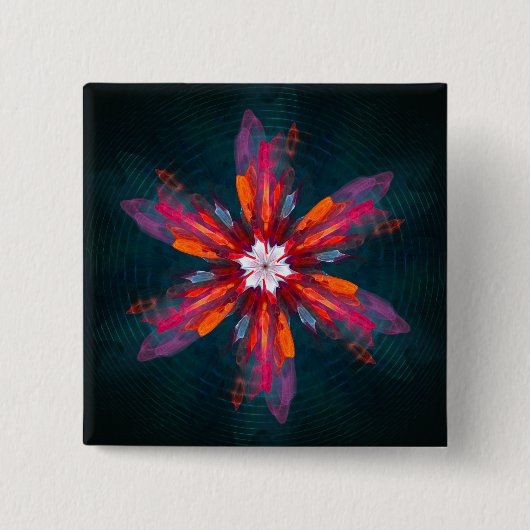 Floral Mandala Flowers Orange Red Blue Abstract Button (Vorderseite)