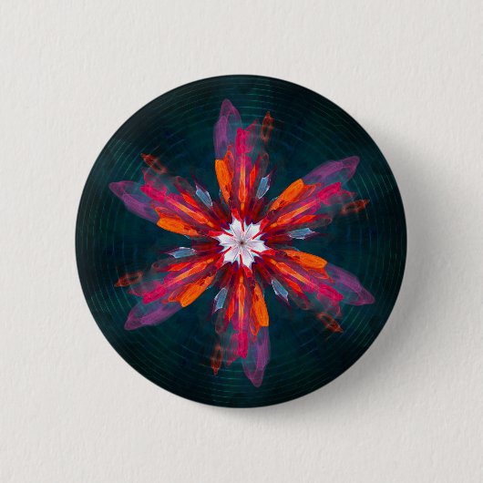 Floral Mandala Flowers Orange Red Blue Abstract Button (Vorderseite)