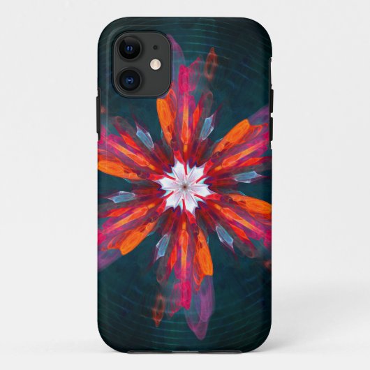 Floral Mandala Flowers Orange Red Blue Abstract Case-Mate iPhone Hülle (Rückseite)