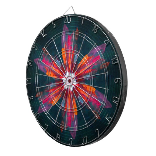 Floral Mandala Flowers Orange Red Blue Abstract Dartscheibe (Vorderseite rechts)