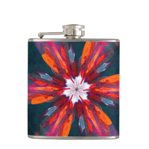 Floral Mandala Flowers Orange Red Blue Abstract Flachmann