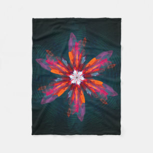 Floral Mandala Flowers Orange Red Blue Abstract Fleecedecke