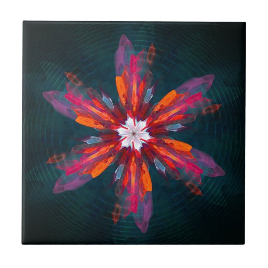 Floral Mandala Flowers Orange Red Blue Abstract Fliese (Vorderseite)