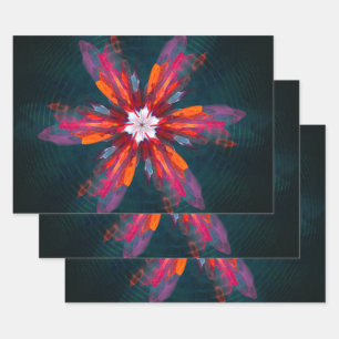 Floral Mandala Flowers Orange Red Blue Abstract Geschenkpapier Set