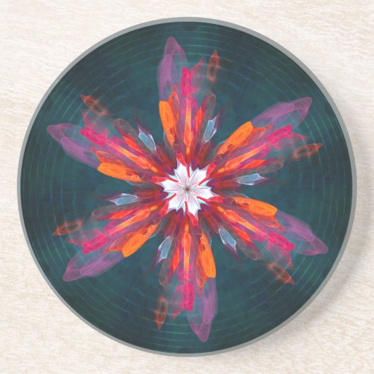 Floral Mandala Flowers Orange Red Blue Abstract Getränkeuntersetzer (Vorne)
