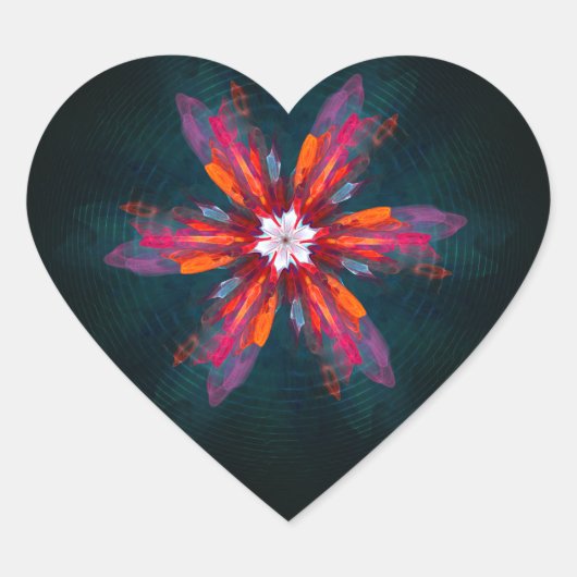 Floral Mandala Flowers Orange Red Blue Abstract Herz-Aufkleber (Vorderseite)