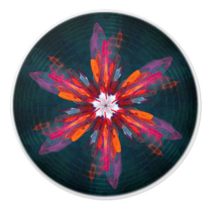 Floral Mandala Flowers Orange Red Blue Abstract Keramikknauf