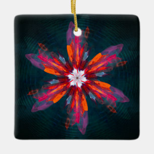 Floral Mandala Flowers Orange Red Blue Abstract Keramikornament