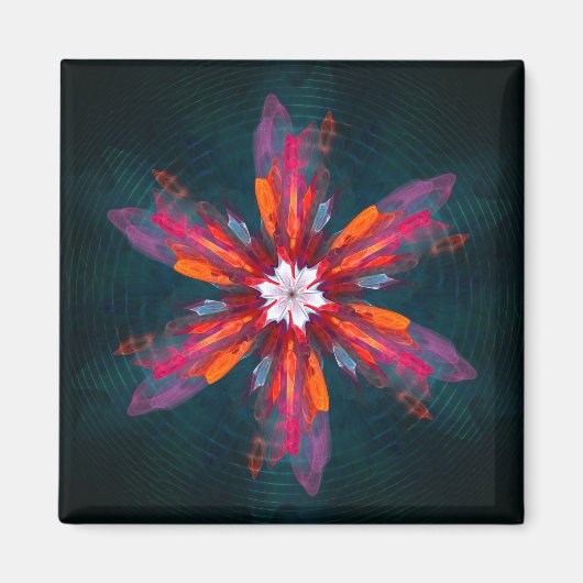Floral Mandala Flowers Orange Red Blue Abstract Magnet (Vorne)