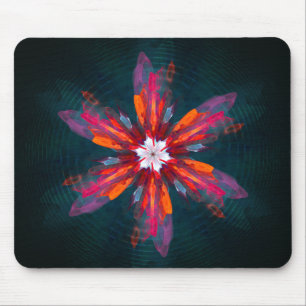 Floral Mandala Flowers Orange Red Blue Abstract Mousepad