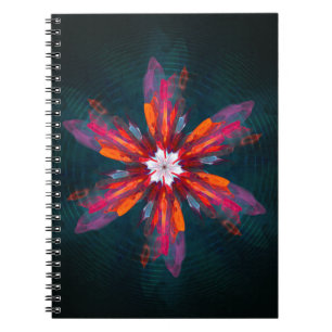 Floral Mandala Flowers Orange Red Blue Abstract Notizblock
