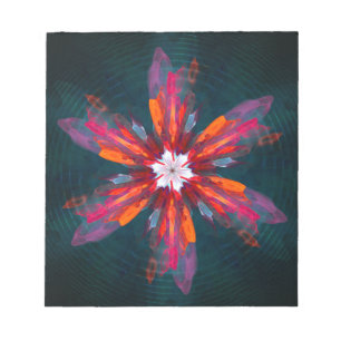 Floral Mandala Flowers Orange Red Blue Abstract Notizblock