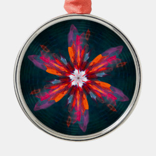 Floral Mandala Flowers Orange Red Blue Abstract Ornament Aus Metall