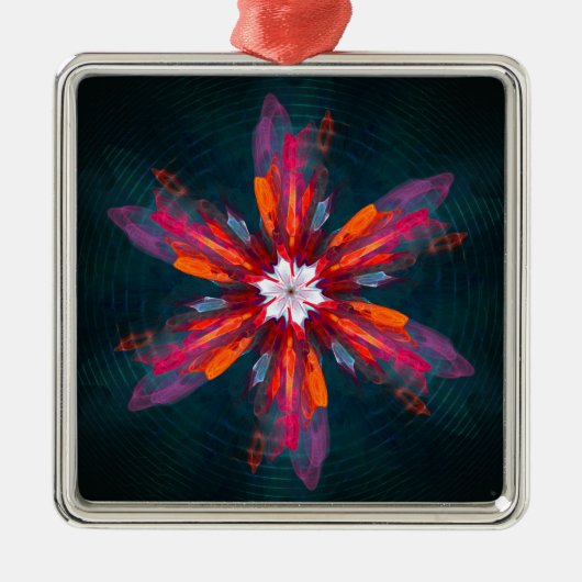 Floral Mandala Flowers Orange Red Blue Abstract Ornament Aus Metall (Vorne)