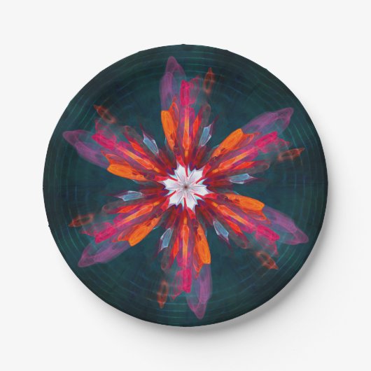 Floral Mandala Flowers Orange Red Blue Abstract Pappteller (Vorderseite)
