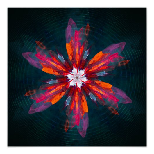 Floral Mandala Flowers Orange Red Blue Abstract Poster (Vorderseite)