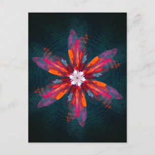 Floral Mandala Flowers Orange Red Blue Abstract Postkarte