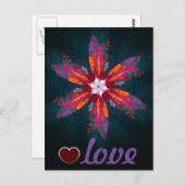 Floral Mandala Flowers Orange Red Blue Abstract Postkarte (Vorne/Hinten)