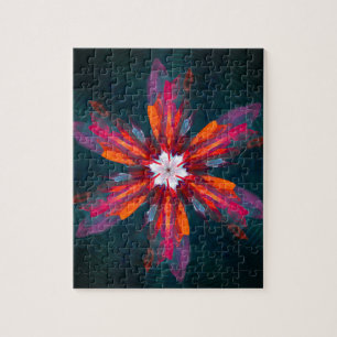 Floral Mandala Flowers Orange Red Blue Abstract Puzzle
