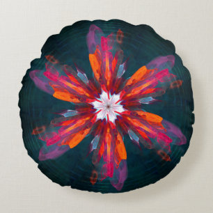 Floral Mandala Flowers Orange Red Blue Abstract Rundes Kissen