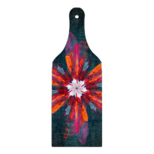 Floral Mandala Flowers Orange Red Blue Abstract Schneidebrett