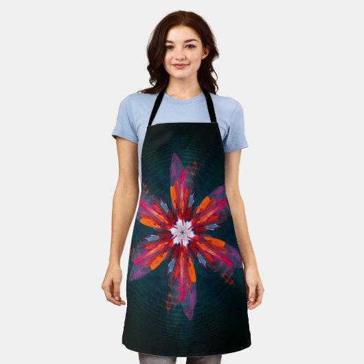 Floral Mandala Flowers Orange Red Blue Abstract Schürze (Getragen)
