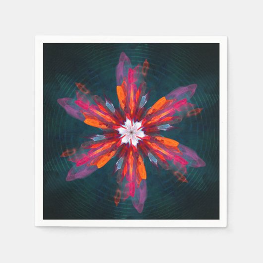 Floral Mandala Flowers Orange Red Blue Abstract Serviette (Vorderseite)