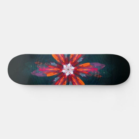Floral Mandala Flowers Orange Red Blue Abstract Skateboard (Horizontal)