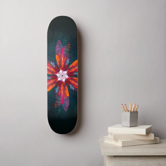 Floral Mandala Flowers Orange Red Blue Abstract Skateboard (Wandkunst)