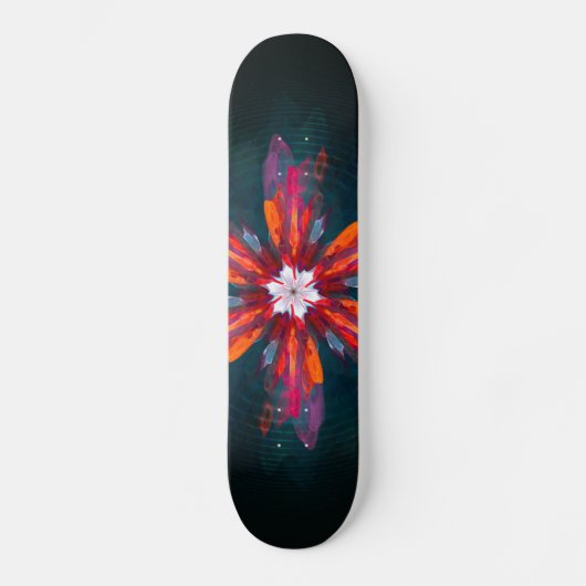 Floral Mandala Flowers Orange Red Blue Abstract Skateboard (Vorderseite)