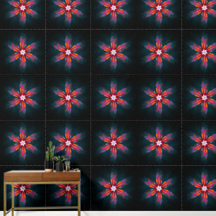 Floral Mandala Flowers Orange Red Blue Abstract Tapete