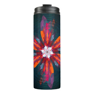 Floral Mandala Flowers Orange Red Blue Abstract Thermosbecher