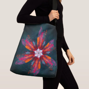 Floral Mandala Flowers Orange Red Blue Abstract Tragetaschen Mit Langen Trägern
