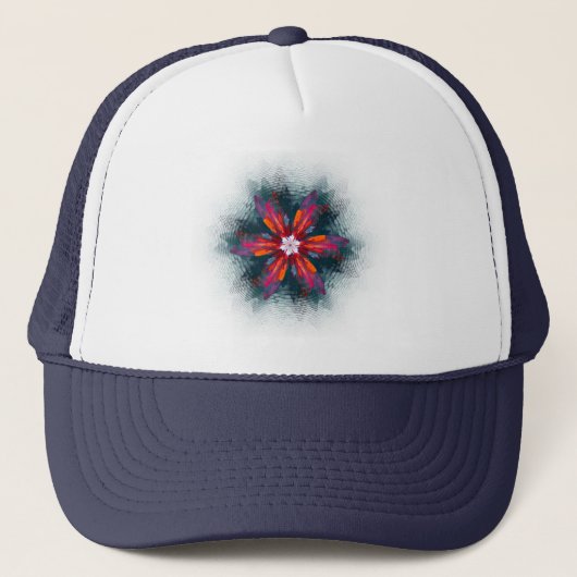 Floral Mandala Flowers Orange Red Blue Abstract Truckerkappe (Vorderseite)