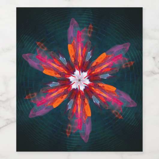 Floral Mandala Flowers Orange Red Blue Abstract Weinetikett (Einzelnes Label)