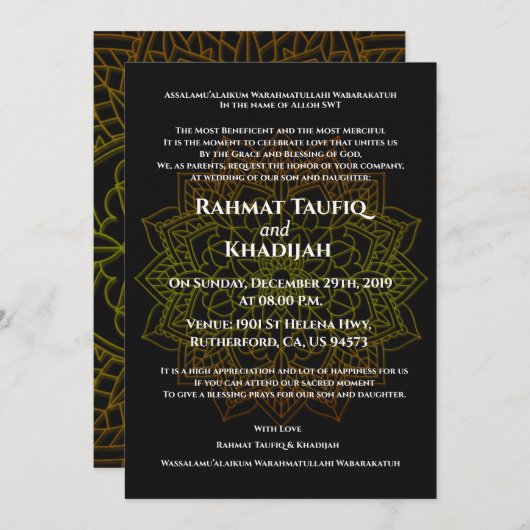 Floral Mandala für islamische Hochzeit Einladung (Vorne/Hinten)