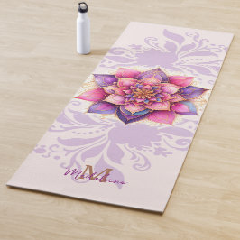 Floral Mandala Gold Lila Elegante Name Monogram Yogamatte