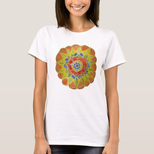 Floral Mandala Handgemalt Frauenoberster T - Shirt (Vorderseite)