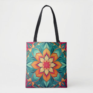 Floral Mandala Kunst - Farbenprächtiges abstraktes Tasche