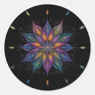 Floral Mandala - Lila Blue Black Runder Aufkleber