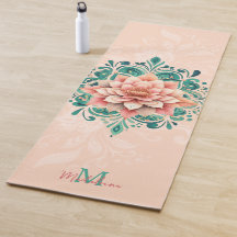 Floral Mandala Peach Pink Green Chic Monogram