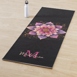 Floral Mandala Pink Lila Elegantenname Monogram Yogamatte