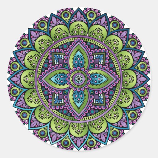 Floral Mandala Runder Aufkleber (Vorderseite)