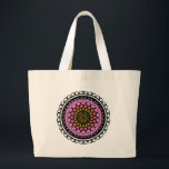 Floral Mandala Seamless Pattern Pink Aura Orbit Jumbo Stoffbeutel<br><div class="desc">Make a stylish statement with this elegant tote bag featuring a vibrant pink and golden orange mandala design. The intricate black geometric details pop against the natural canvas background,  creating a modern boho look that's perfect for daily use,  shopping,  or as a unique gift.</div>