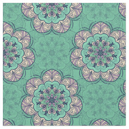 Floral Mandala Tile in Mint & Lavender Stoff