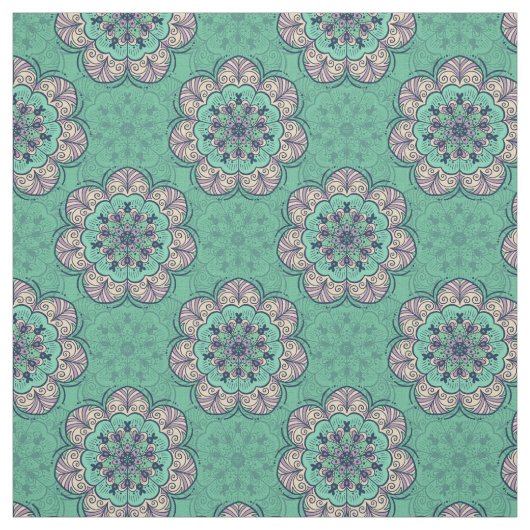 Floral Mandala Tile in Mint & Lavender Stoff (Muster)