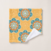 Floral Mandala Tile in Orange & Aquamarin Badhandtuch Set (Waschlappen)