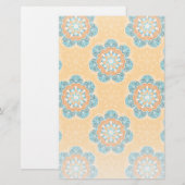 Floral Mandala Tile in Orange & Aquamarin Briefpapier (Vorne/Hinten)