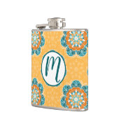 Floral Mandala Tile in Orange & Aquamarin Flachmann (Links)